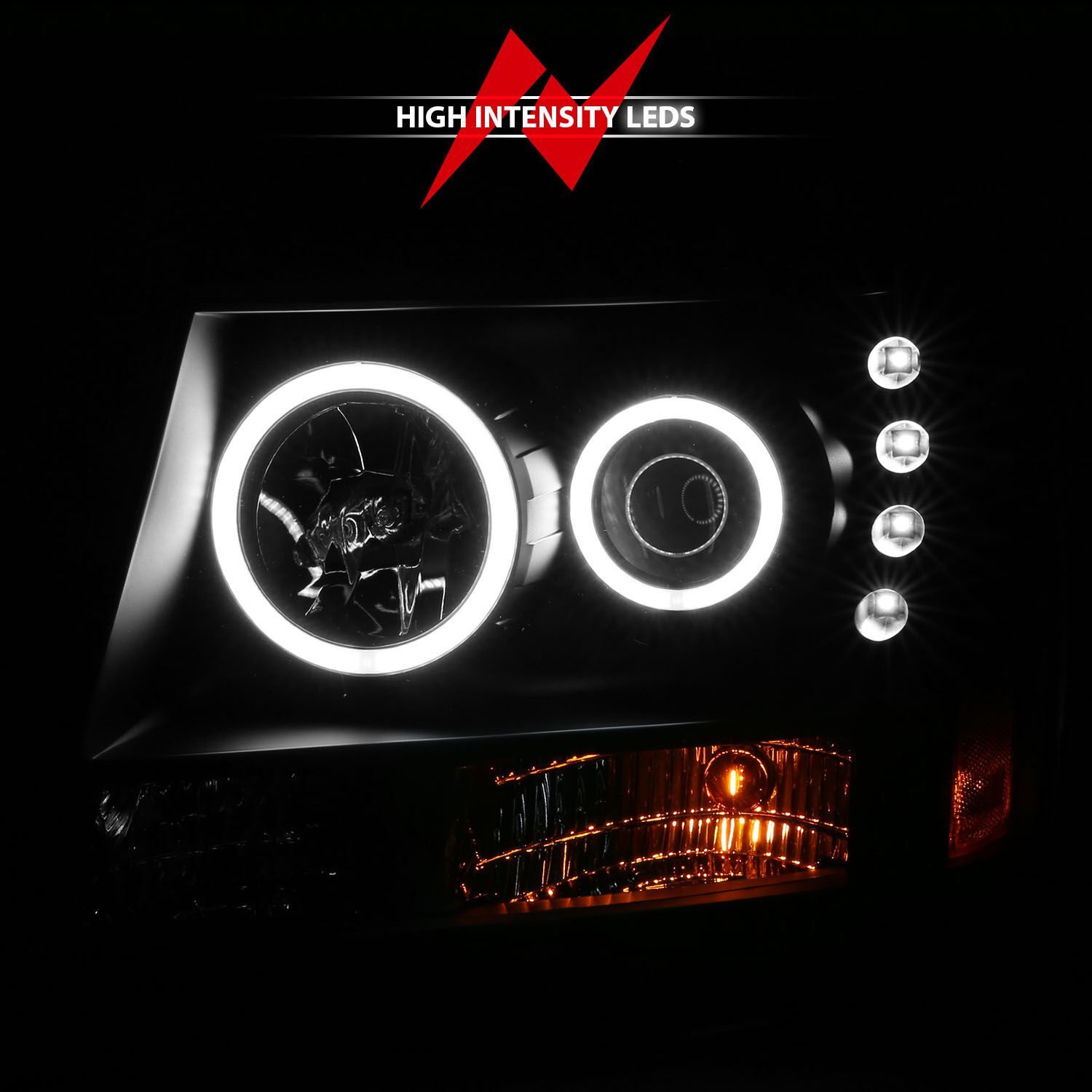 2007-2014 Chevrolet Avalanche/Suburban/Tahoe Anzo Projector Headlights W/ Halo Black (SMD LED)
