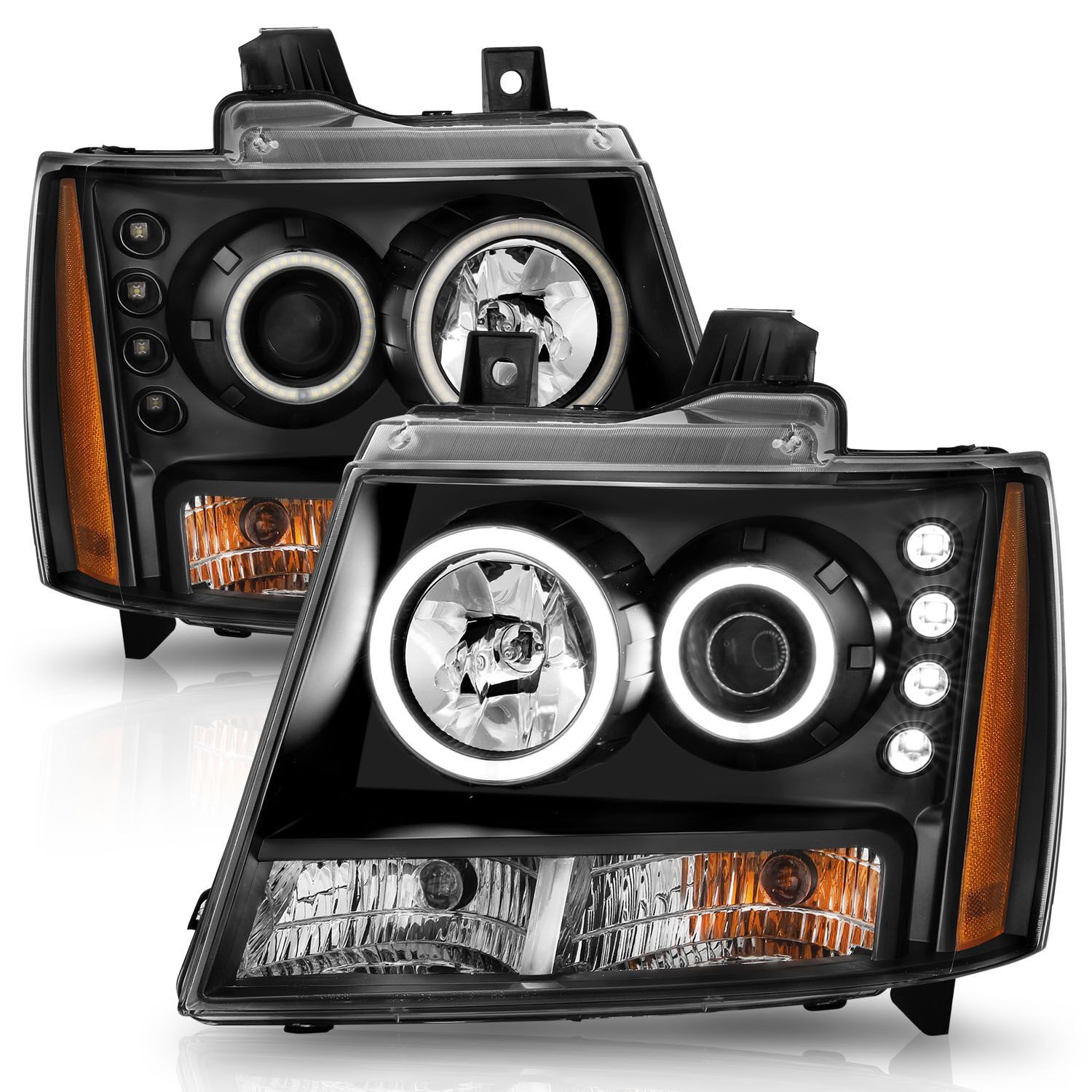 2007-2014 Chevrolet Avalanche/Suburban/Tahoe Anzo Projector Headlights W/ Halo Black (SMD LED) - 111109