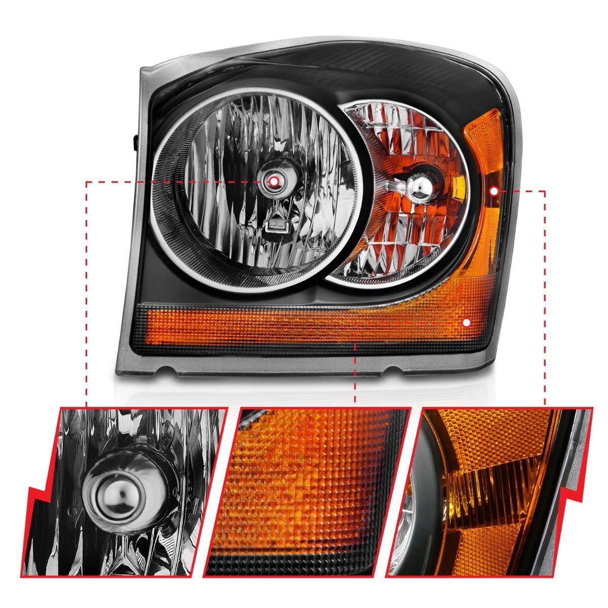 2004-2006 Dodge Durango Anzo Crystal Headlights Black