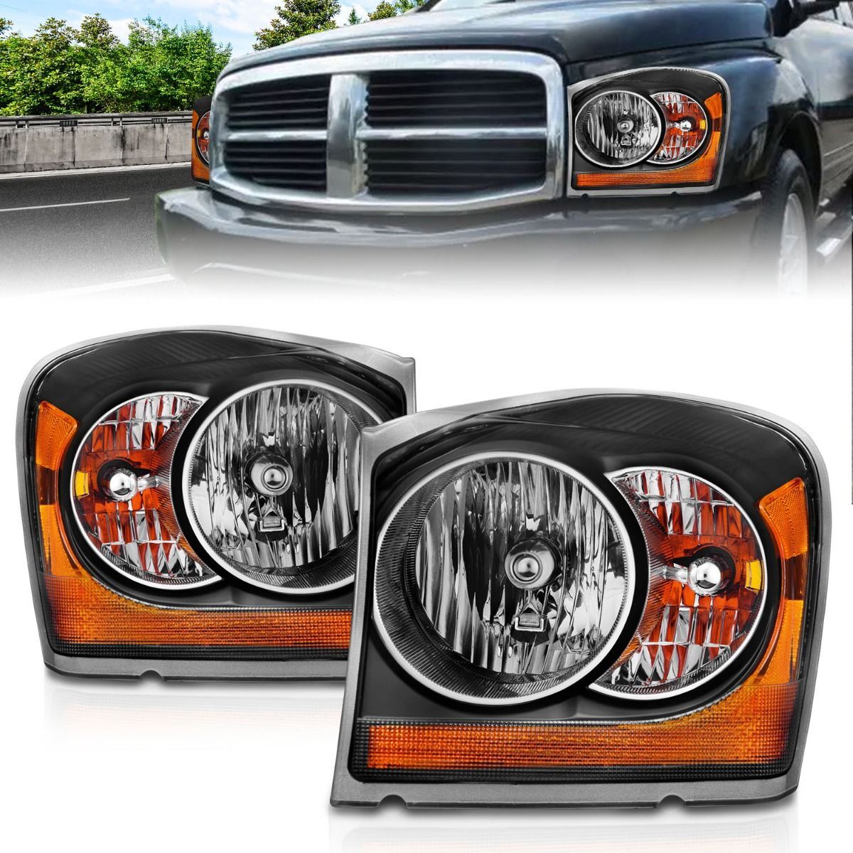 2004-2006 Dodge Durango Anzo Crystal Headlights Black - 111110