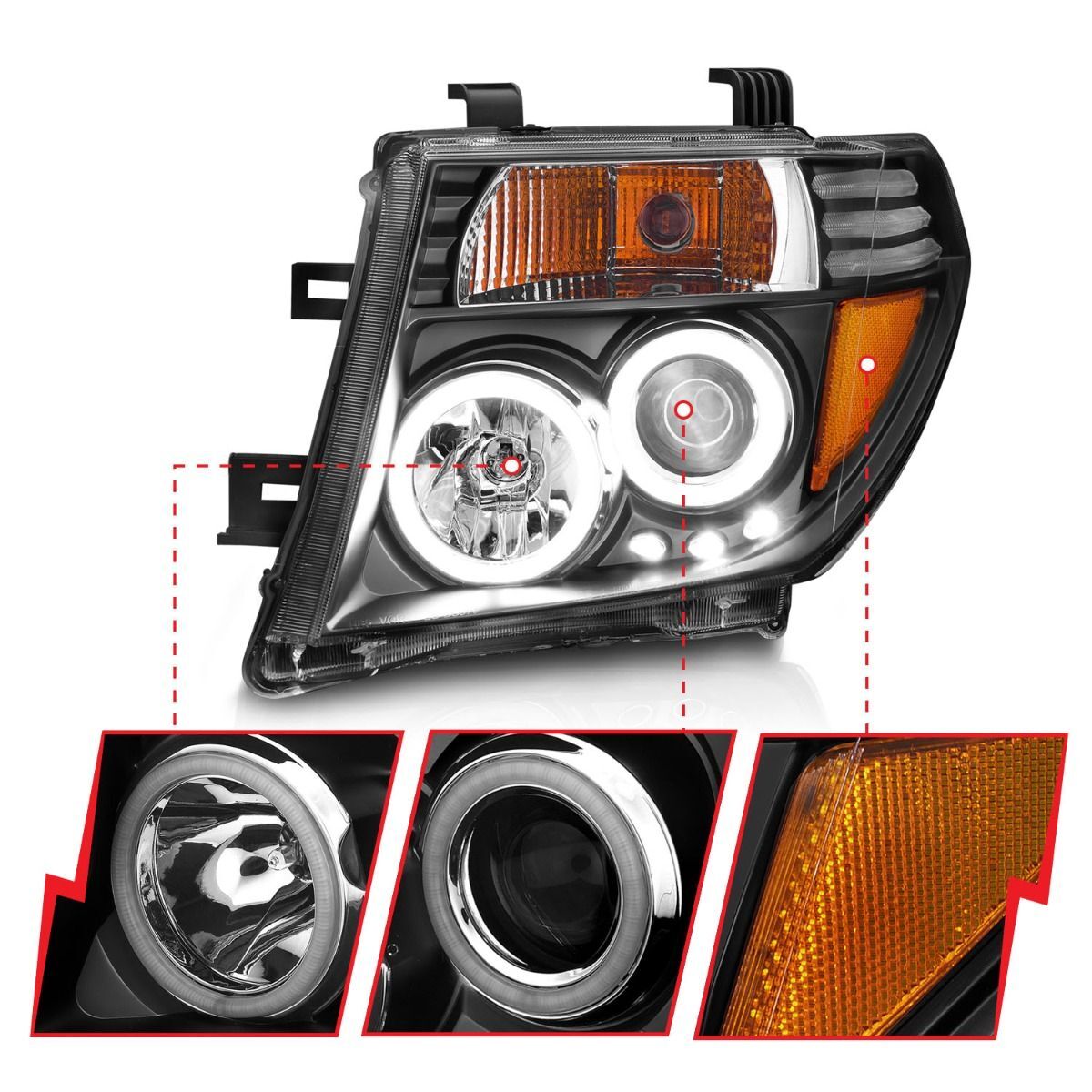 2005-2008 Nissan Frontier/Pathfinder Anzo Projector Headlights W/ Halo Black