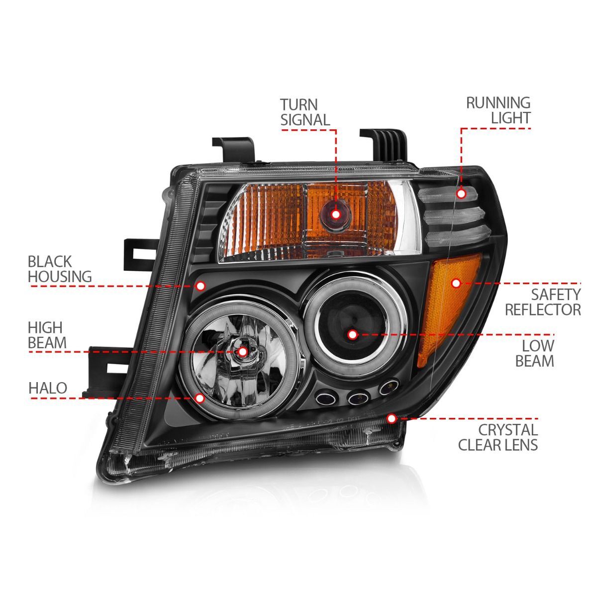 2005-2008 Nissan Frontier/Pathfinder Anzo Projector Headlights W/ Halo Black