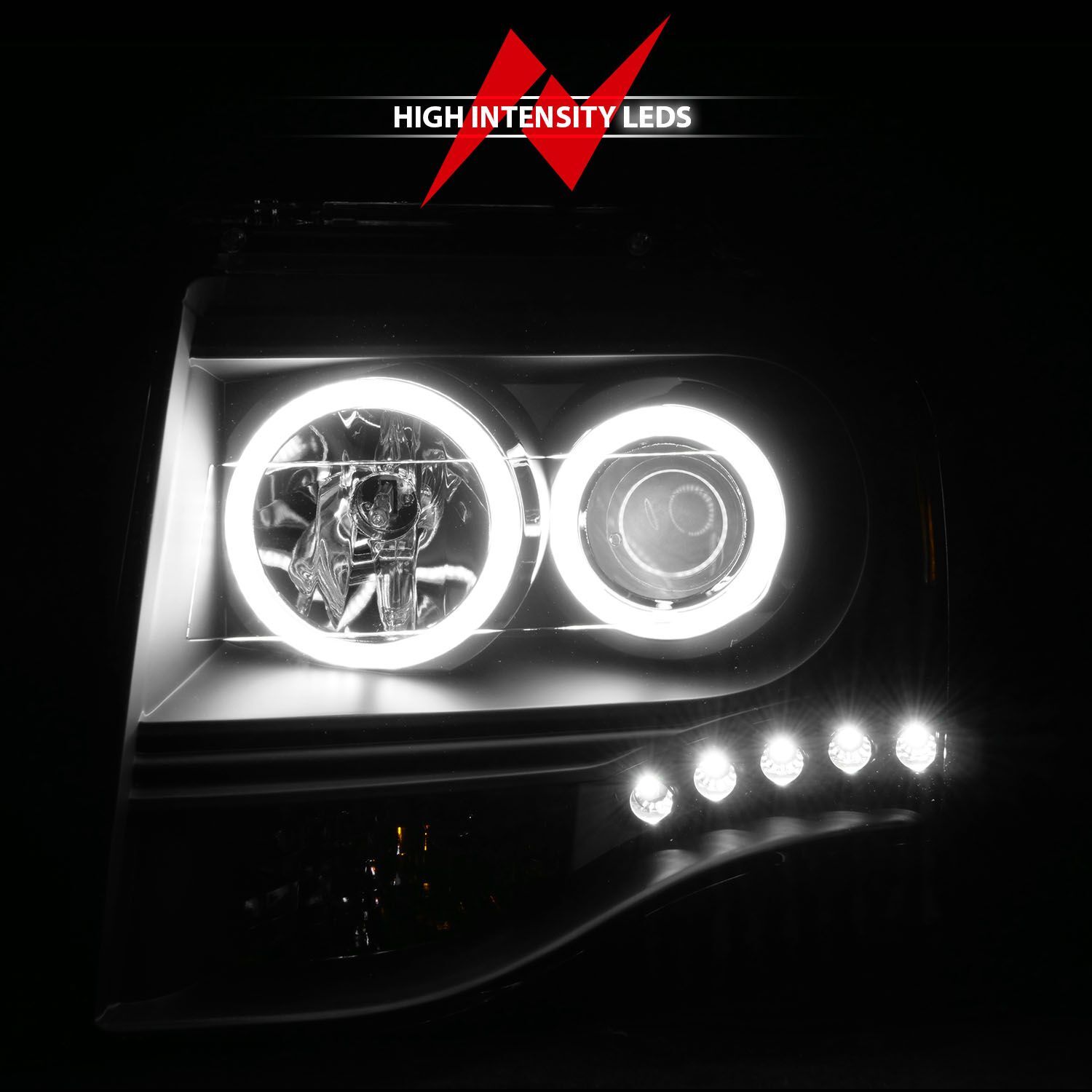 2007-2014 Ford Expedition Anzo Projector Headlights W/ Halo Black