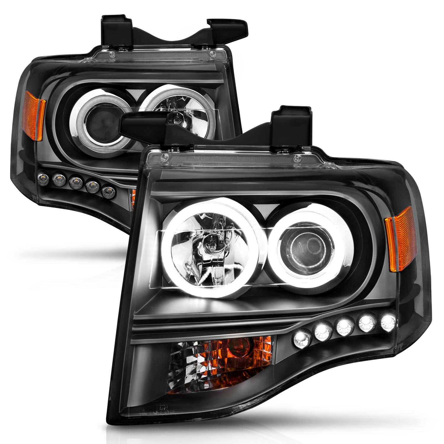 2007-2014 Ford Expedition Anzo Projector Headlights W/ Halo Black - 111113