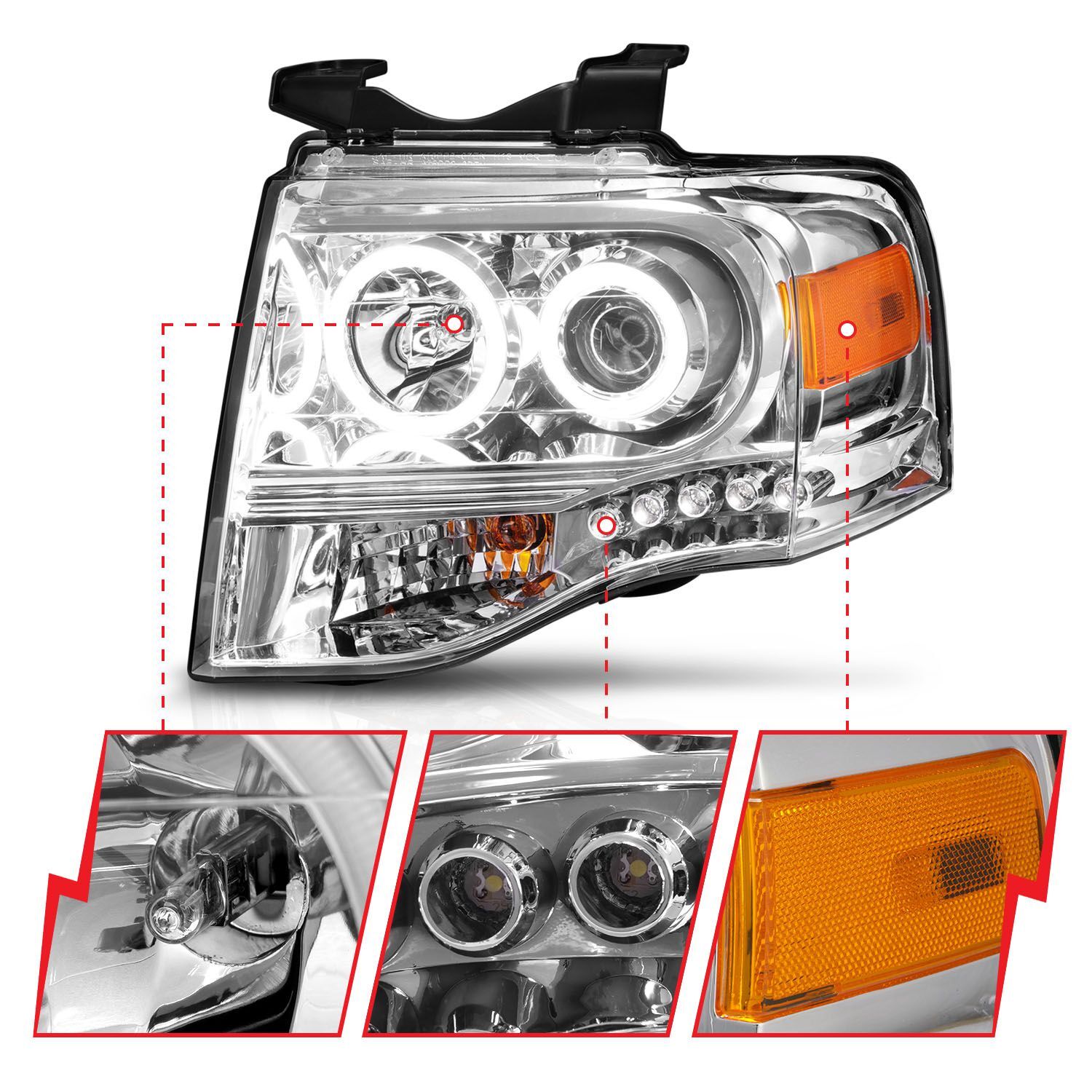 2007-2014 Ford Expedition Anzo Projector Headlights Chrome
