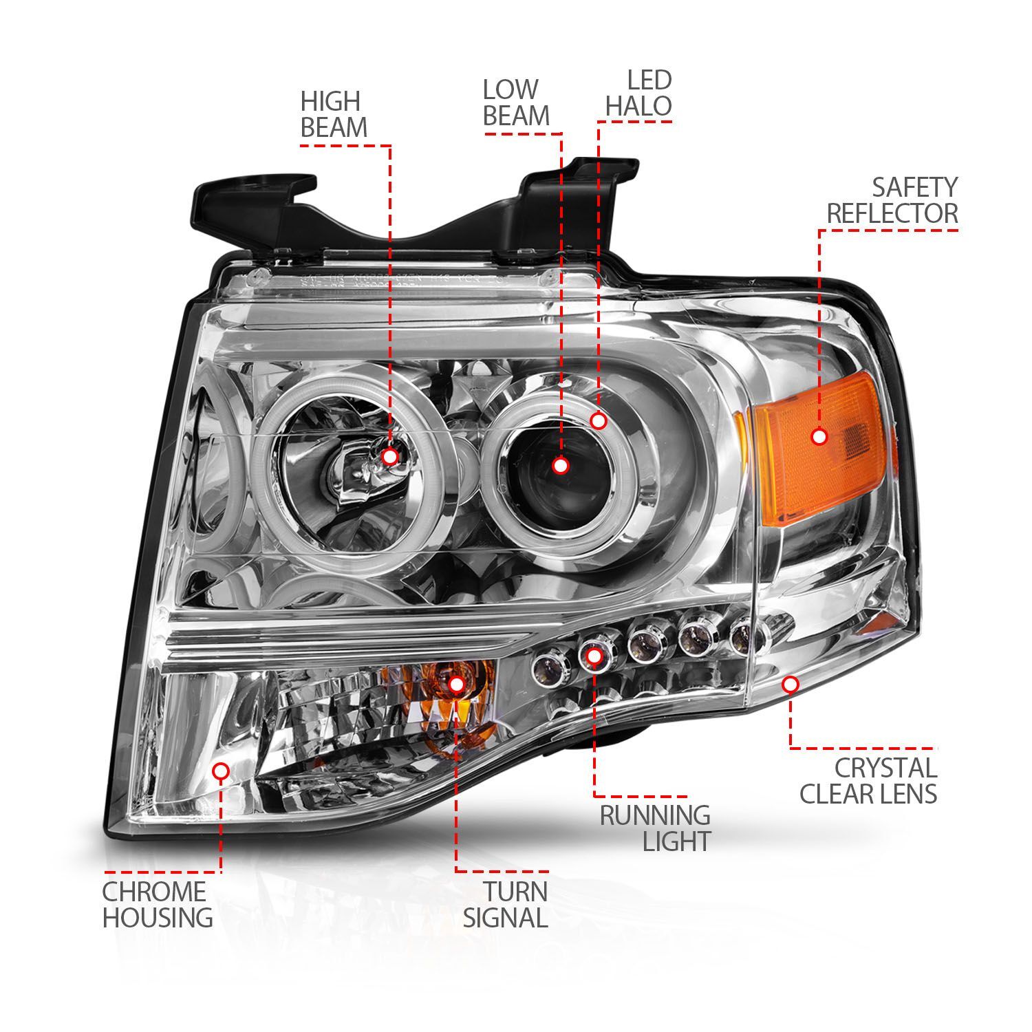 2007-2014 Ford Expedition Anzo Projector Headlights Chrome