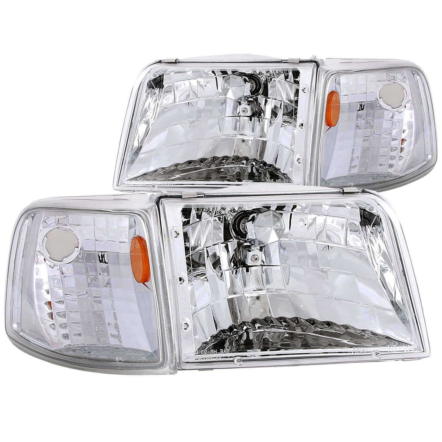 1993-1997 Ford Ranger Anzo Crystal Headlights Chrome W/ Corner Lights 2PC - 111119