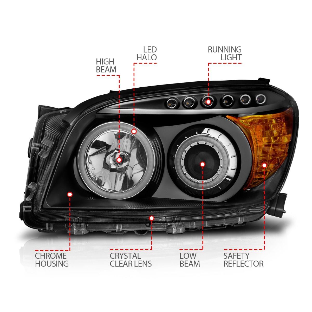 2006-2008 Toyota RAV4 Anzo Projector Headlights W/ Halo Black