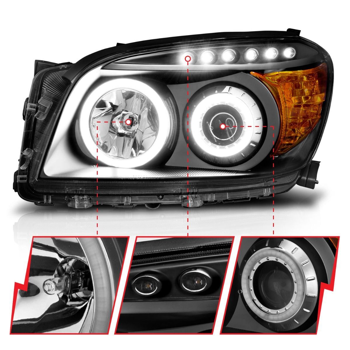 2006-2008 Toyota RAV4 Anzo Projector Headlights W/ Halo Black