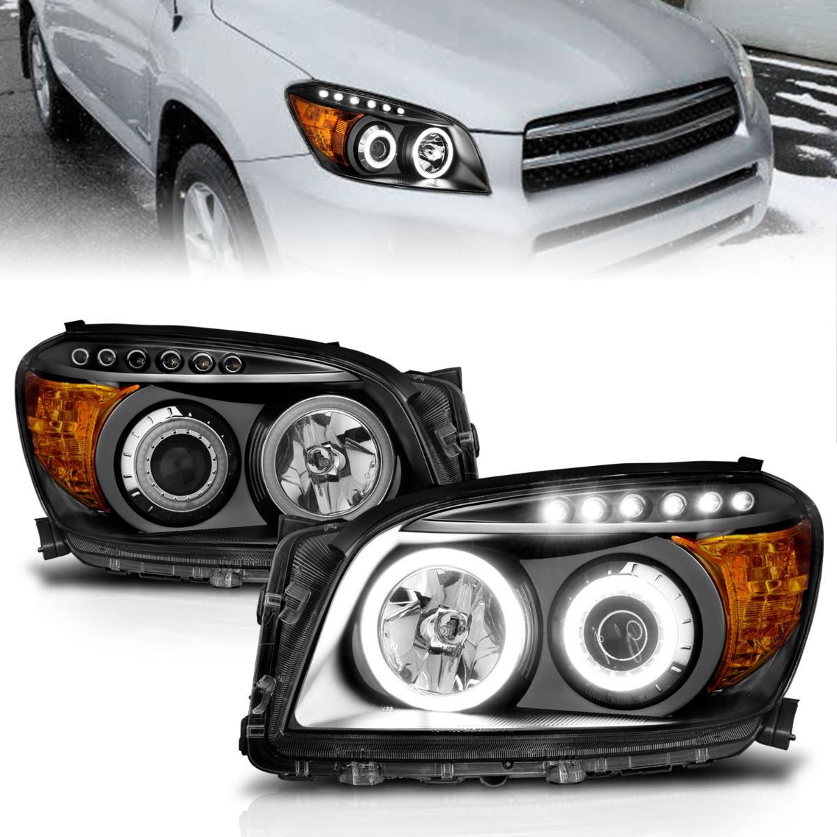2006-2008 Toyota RAV4 Anzo Projector Headlights W/ Halo Black - 111120