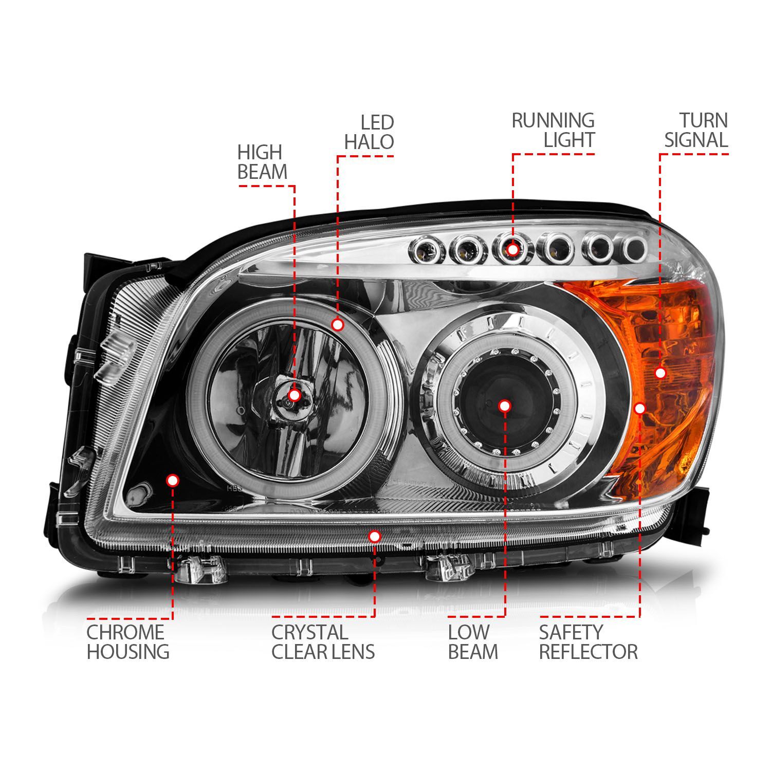 2006-2008 Toyota RAV4 Anzo Projector Headlights W/ Halo Chrome (SMD LED)