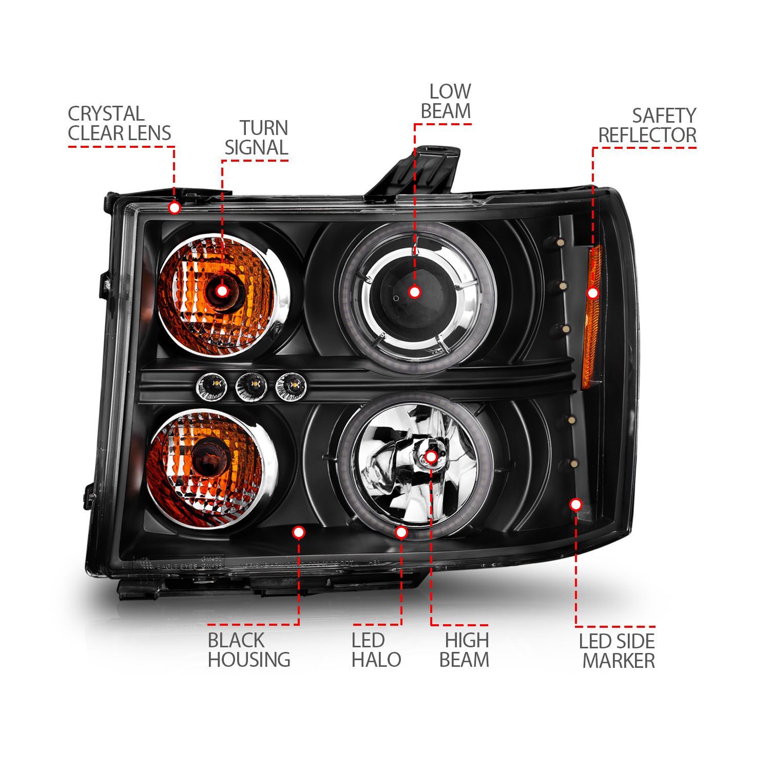 2007-2014 GMC Sierra 1500/2500 HD/3500 HD Anzo Projector Headlights W/ Halo Black