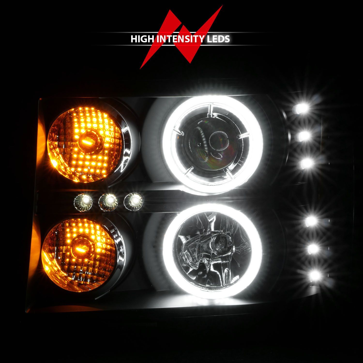 2007-2014 GMC Sierra 1500/2500 HD/3500 HD Anzo Projector Headlights W/ Halo Black