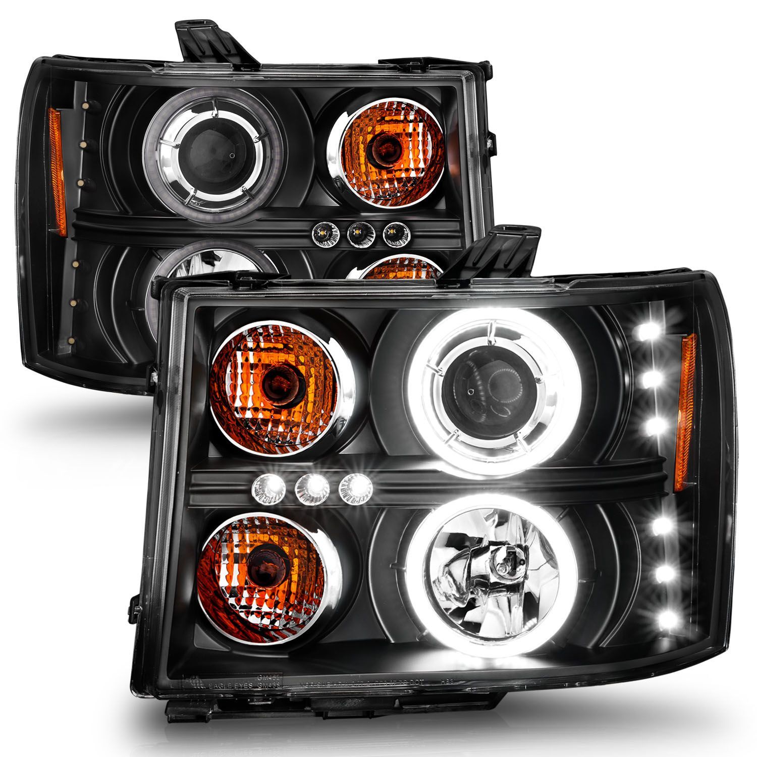 2007-2014 GMC Sierra 1500/2500 HD/3500 HD Anzo Projector Headlights W/ Halo Black - 111125
