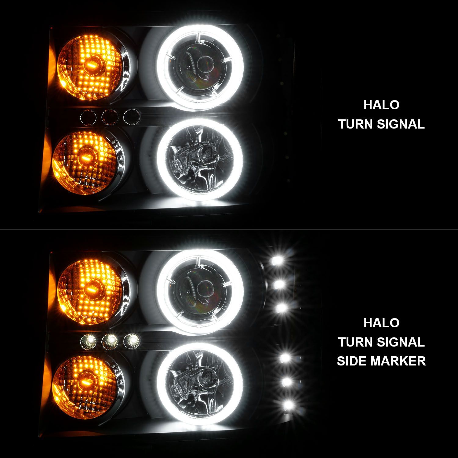 2007-2014 GMC Sierra 1500/2500 HD/3500 HD Anzo Projector Headlights W/ Halo Black