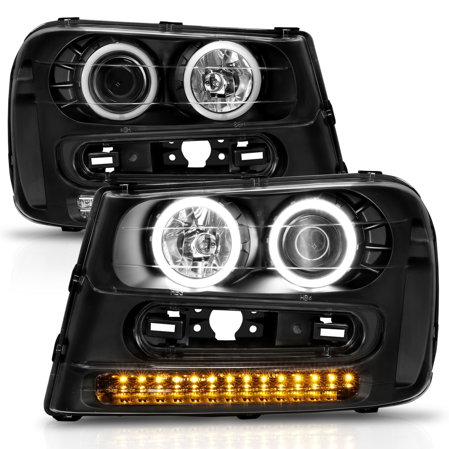 2002-2009 Chevrolet Trailblazer Anzo Projector Headlights W/ Halo Black - 111127