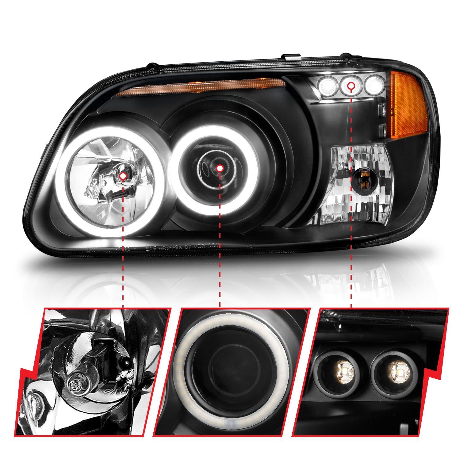 1995-2001 Ford Explorer Anzo Projector Headlights W/ Halo Black 1 Pc