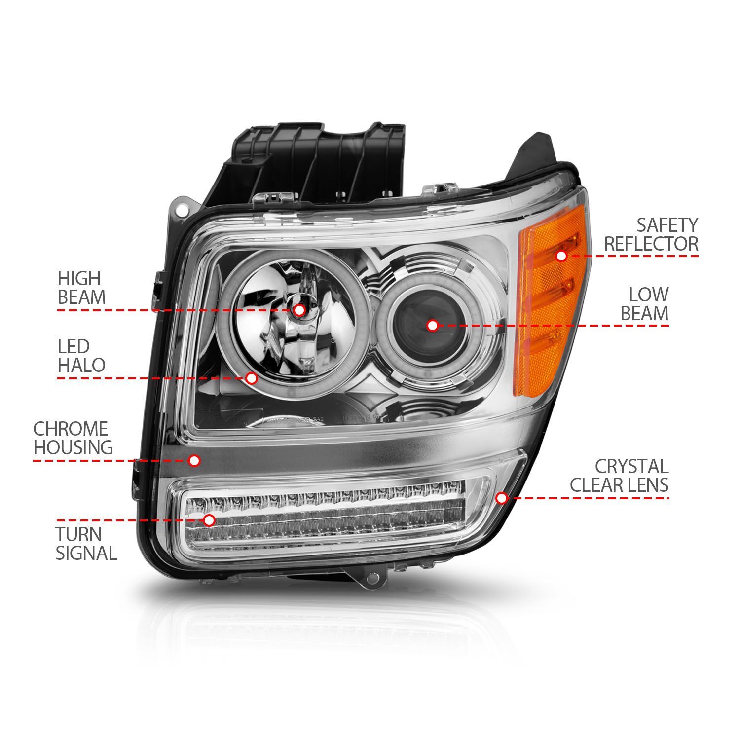 2007-2012 Dodge Nitro Anzo Projector Headlights W/ Halo Chrome (SMD LED) G2