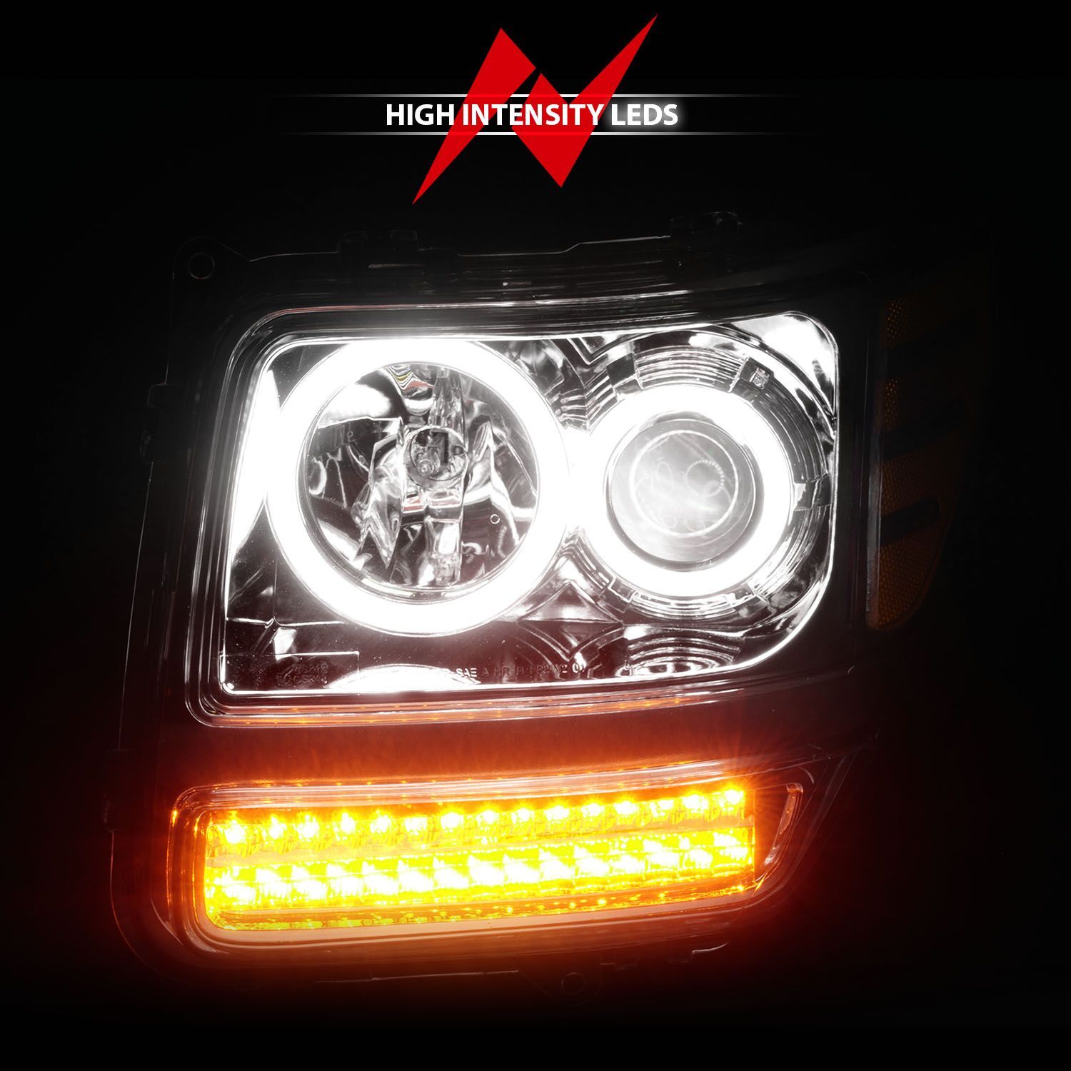 2007-2012 Dodge Nitro Anzo Projector Headlights W/ Halo Chrome (SMD LED) G2