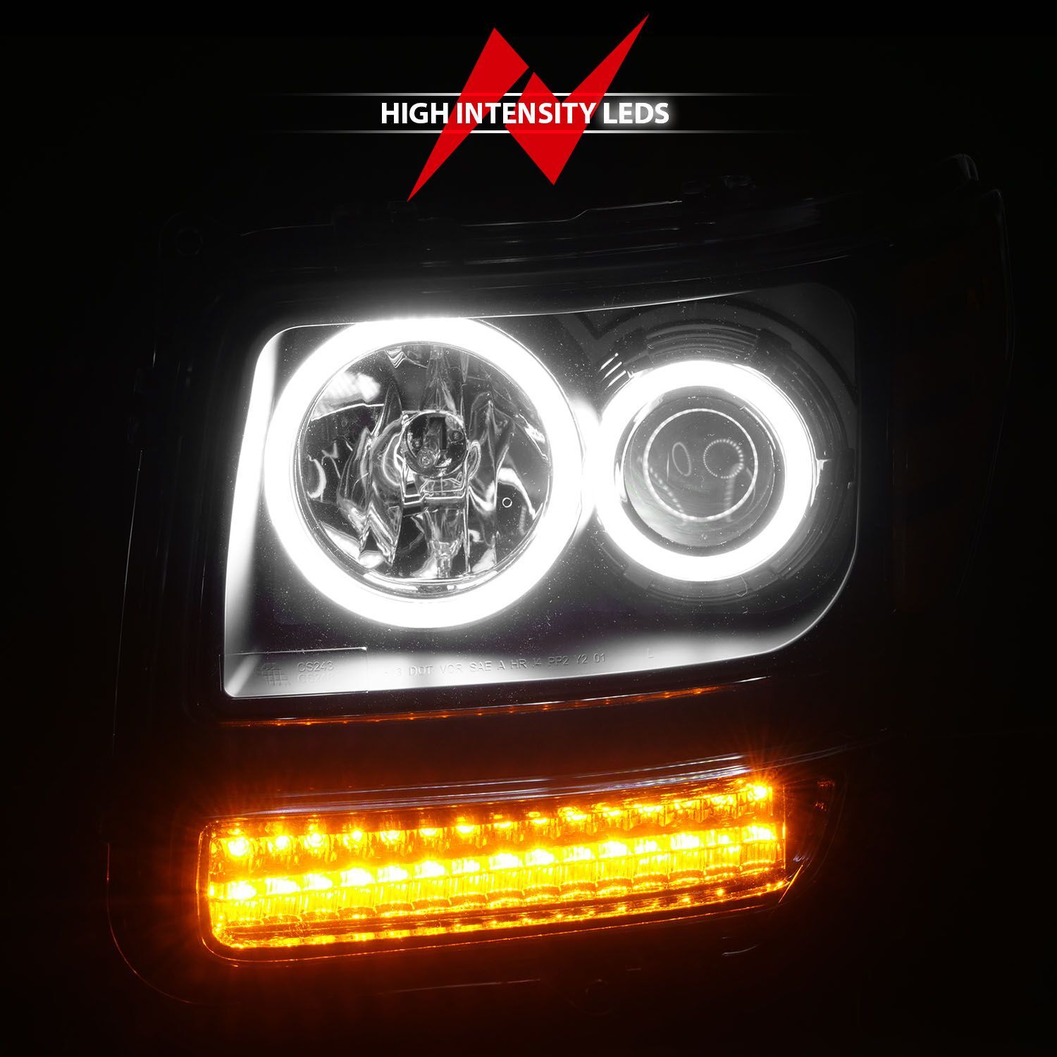 2007-2012 Dodge Nitro Anzo Projector Headlights W/ Halo Black (SMD LED) G2