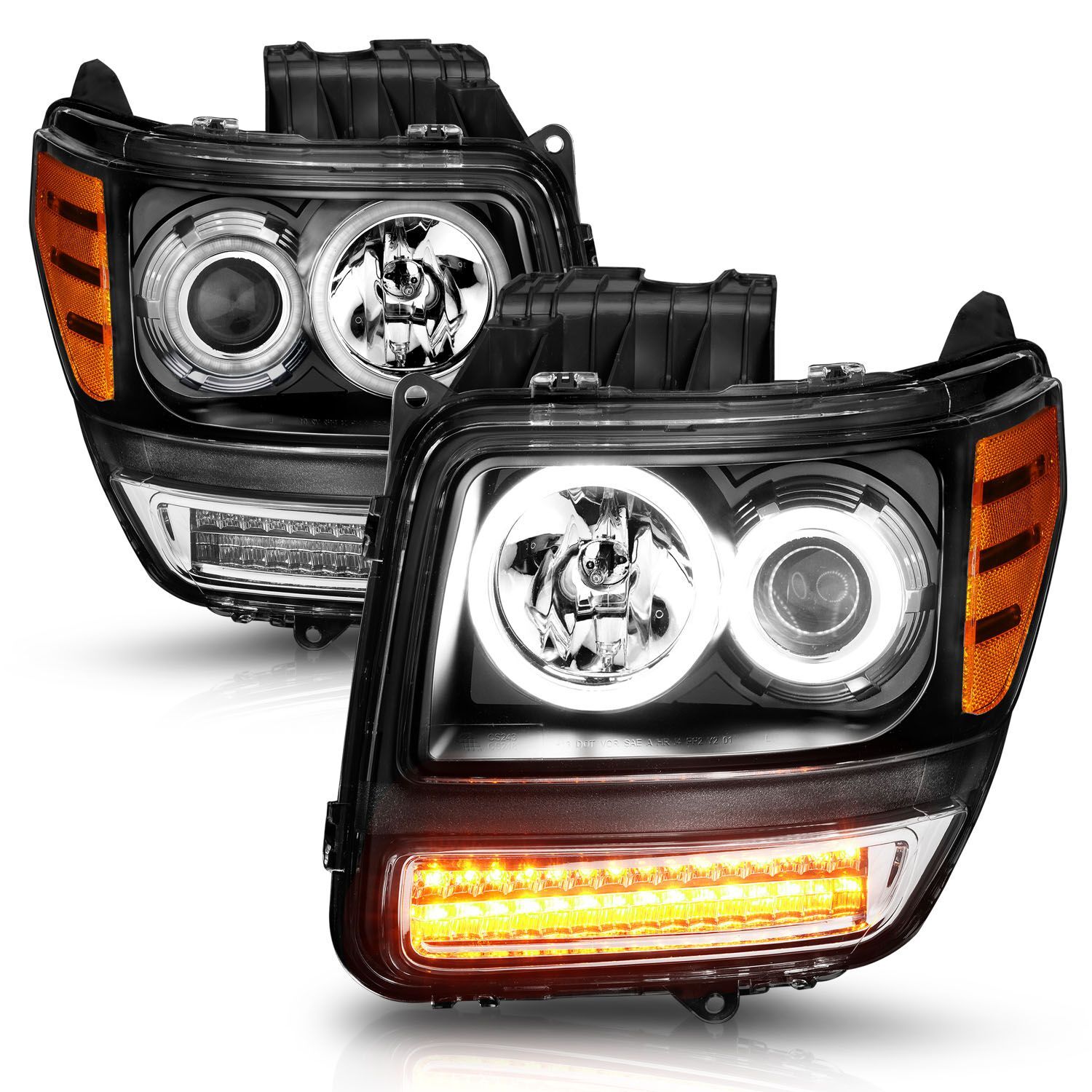 2007-2012 Dodge Nitro Anzo Projector Headlights W/ Halo Black (SMD LED) G2