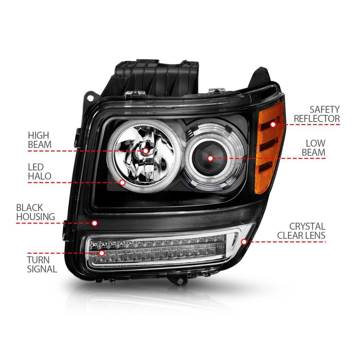 2007-2012 Dodge Nitro Anzo Projector Headlights W/ Halo Black (SMD LED) G2