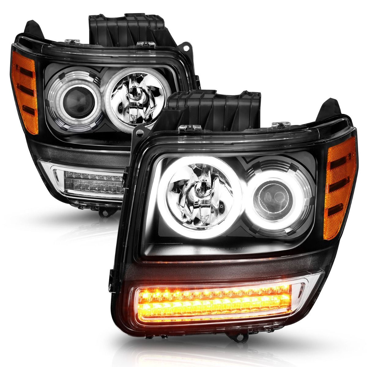 2007-2012 Dodge Nitro Anzo Projector Headlights W/ Halo Black (SMD LED) G2