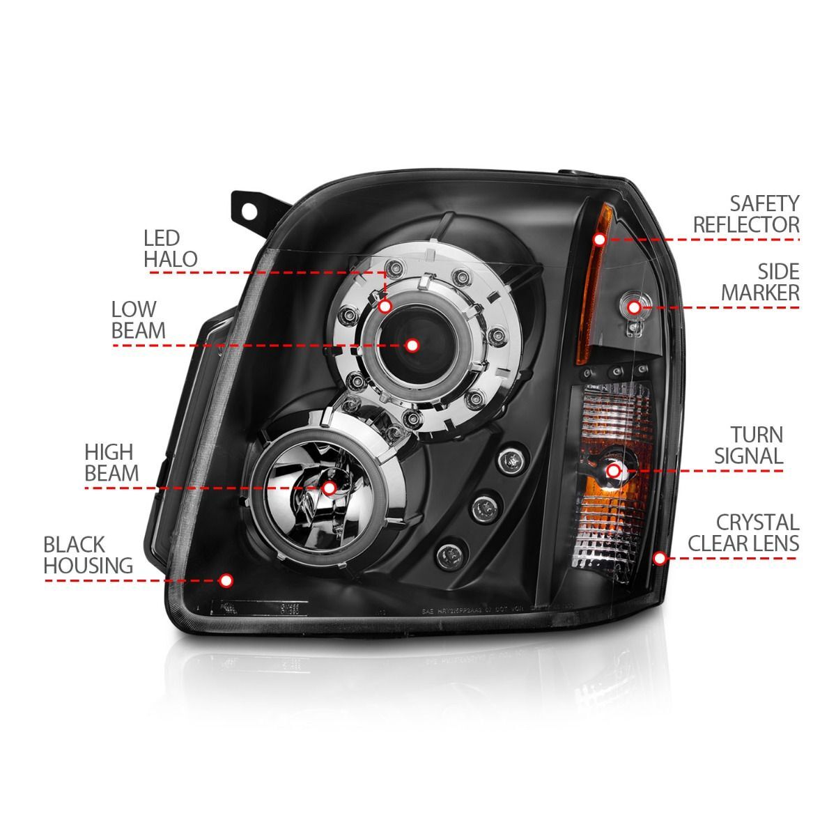 2007-2014 GMC Yukon/Yukon Denali/Yukon XL Anzo Projector Headlights W/ Halo Black (SMD LED)