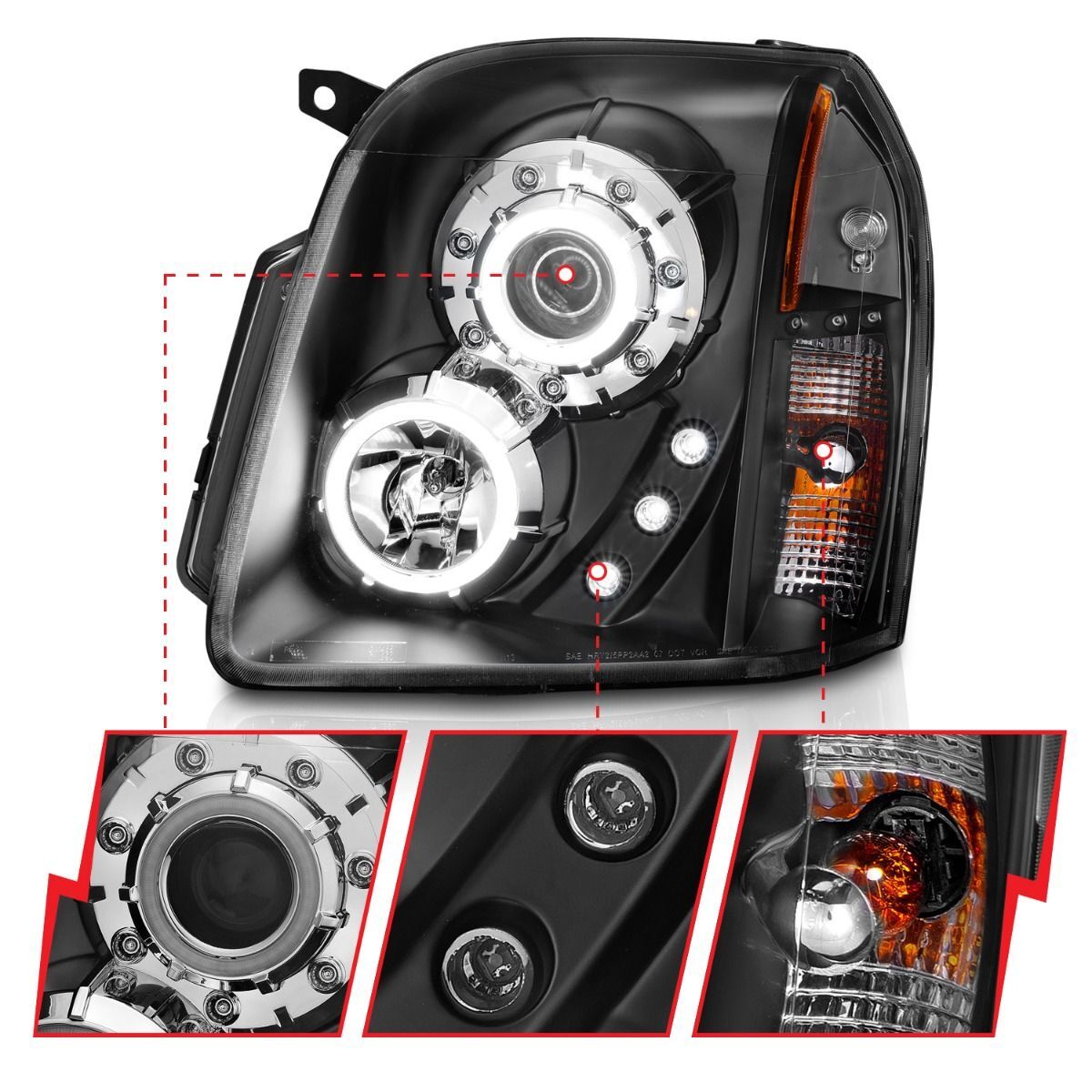2007-2014 GMC Yukon/Yukon Denali/Yukon XL Anzo Projector Headlights W/ Halo Black (SMD LED)