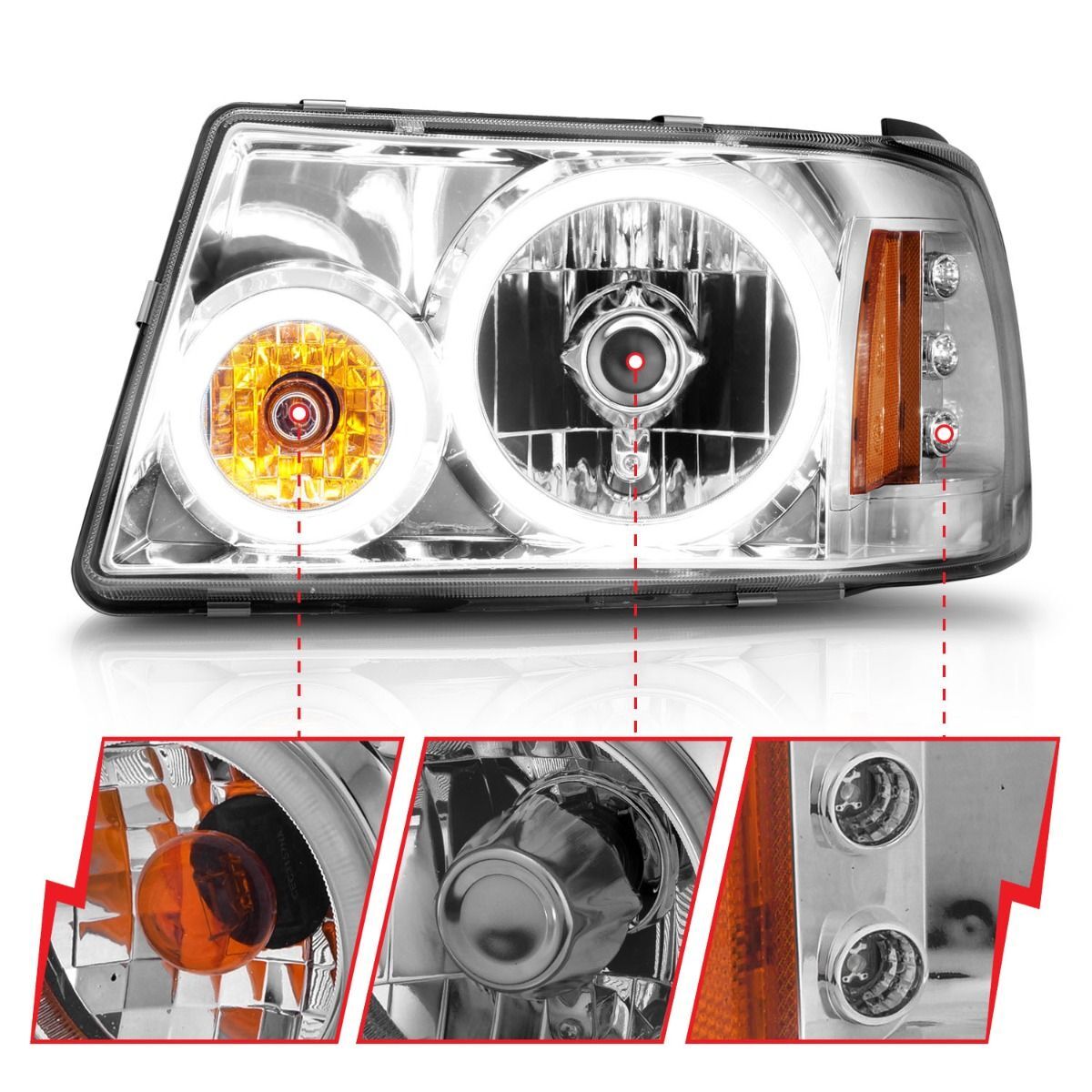 2001-2011 Ford Ranger Anzo Crystal Headlights W/ Halo Chrome (SMD LED) 1 Pc