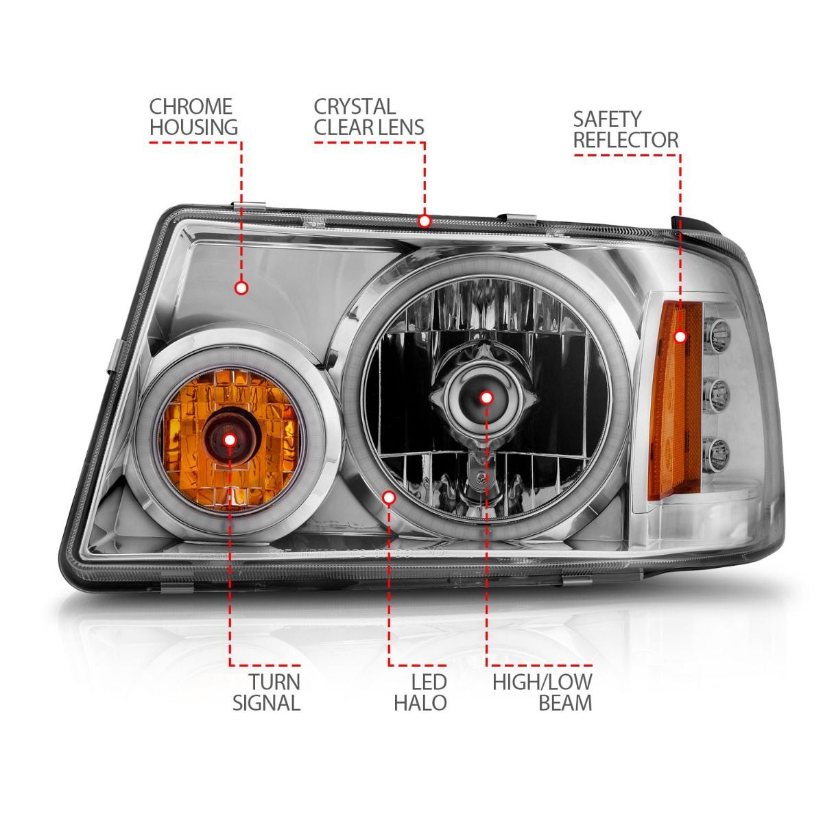 2001-2011 Ford Ranger Anzo Crystal Headlights W/ Halo Chrome (SMD LED) 1 Pc