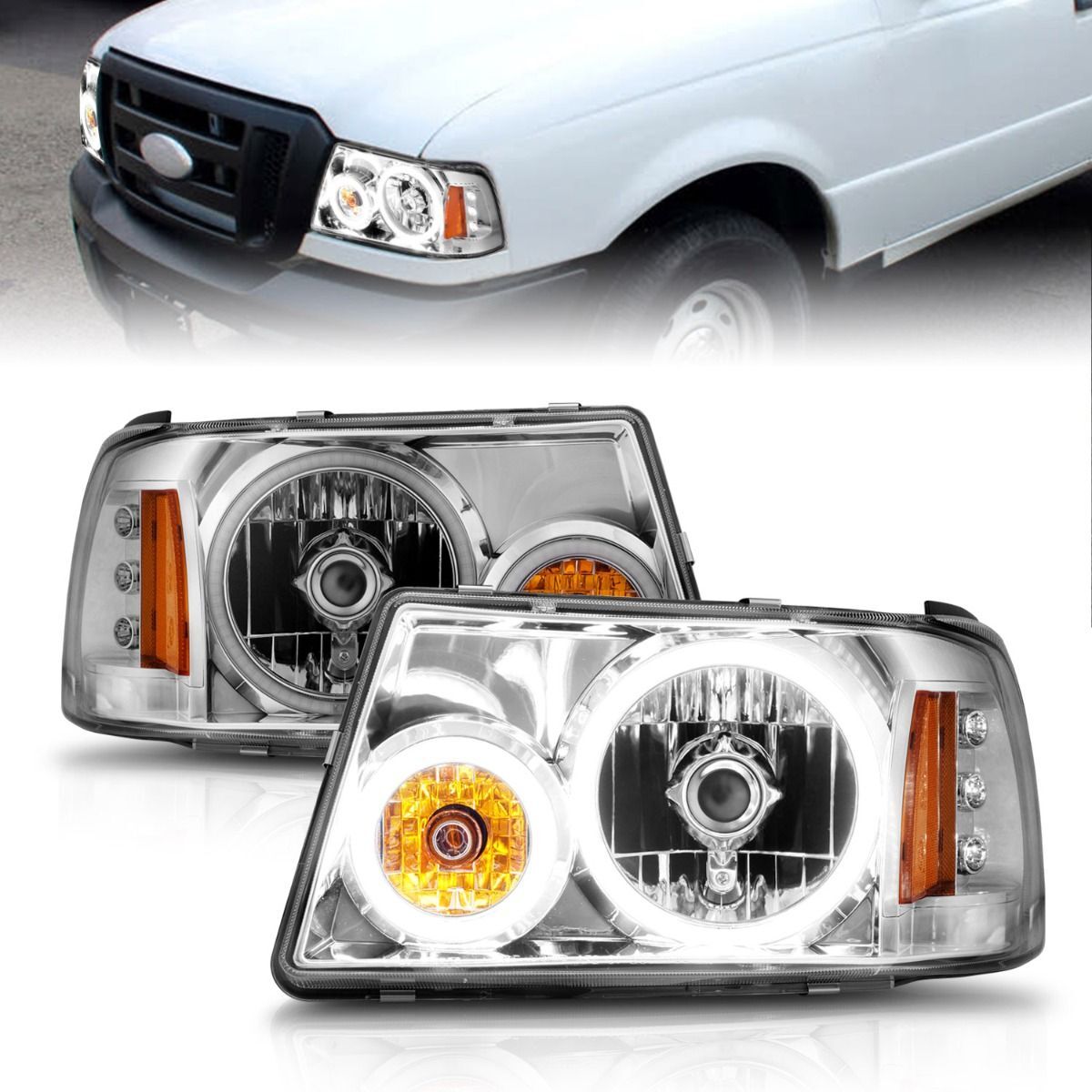 2001-2011 Ford Ranger Anzo Crystal Headlights W/ Halo Chrome (SMD LED) 1 Pc - 111151