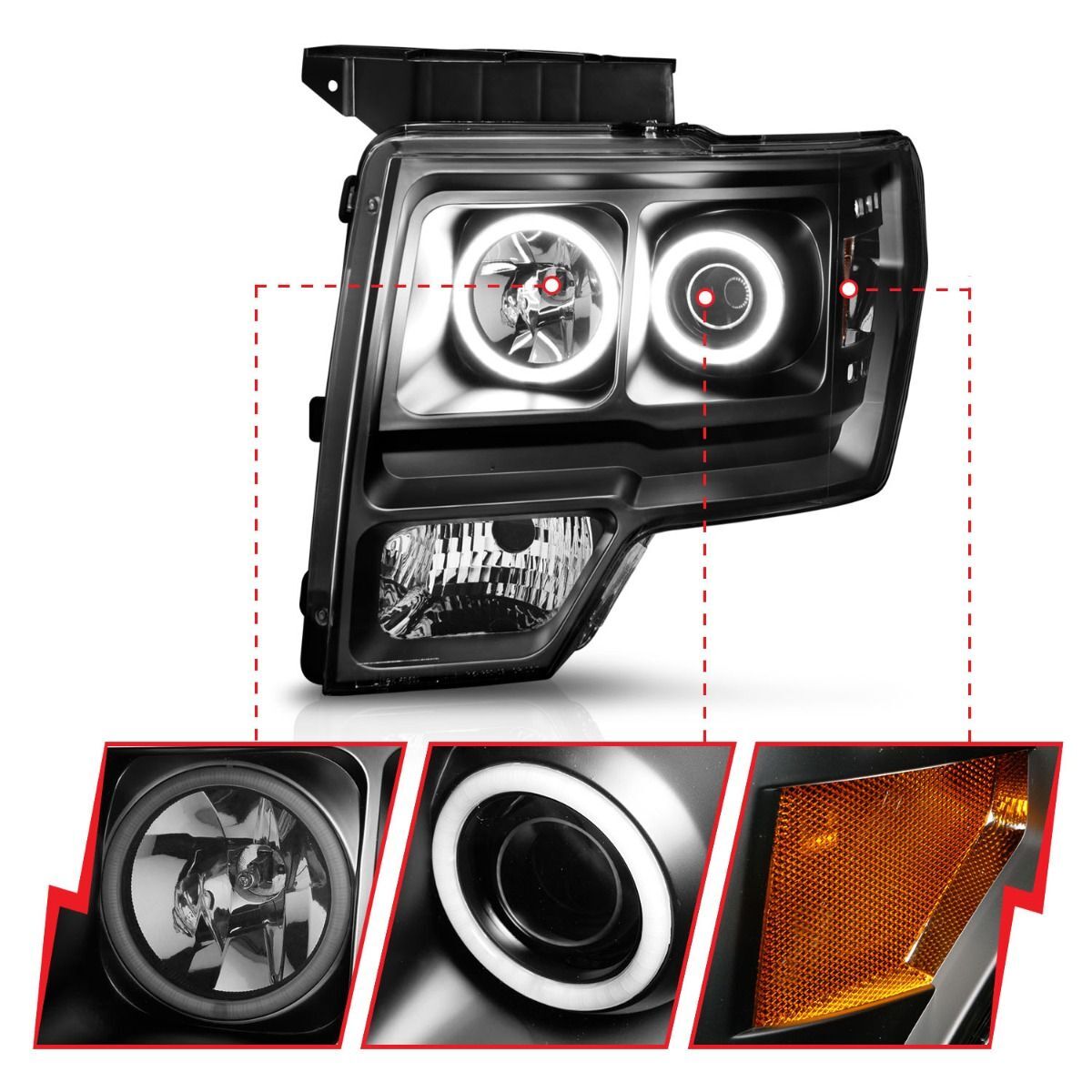 2009-2014 Ford F-150 Anzo Projector Headlights W/ Halo Black (SMD LED)