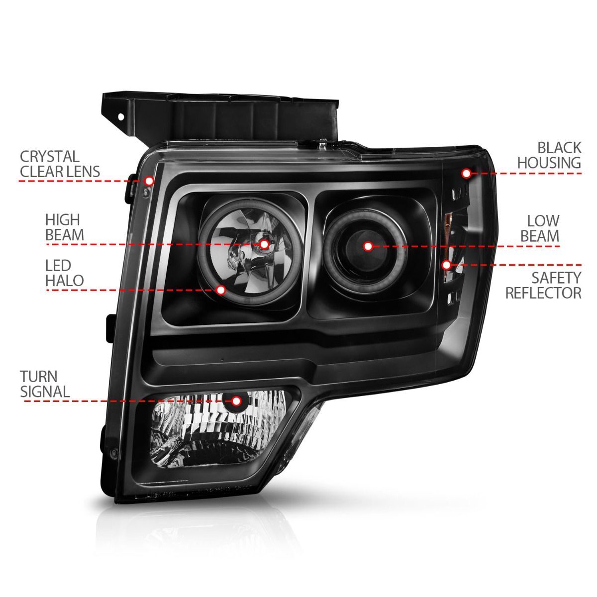 2009-2014 Ford F-150 Anzo Projector Headlights W/ Halo Black (SMD LED)