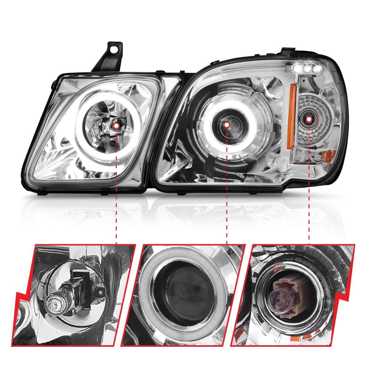 1998-2007 Lexus LX470 Anzo Projector Headlights W/ Halo Chrome (SMD LED)