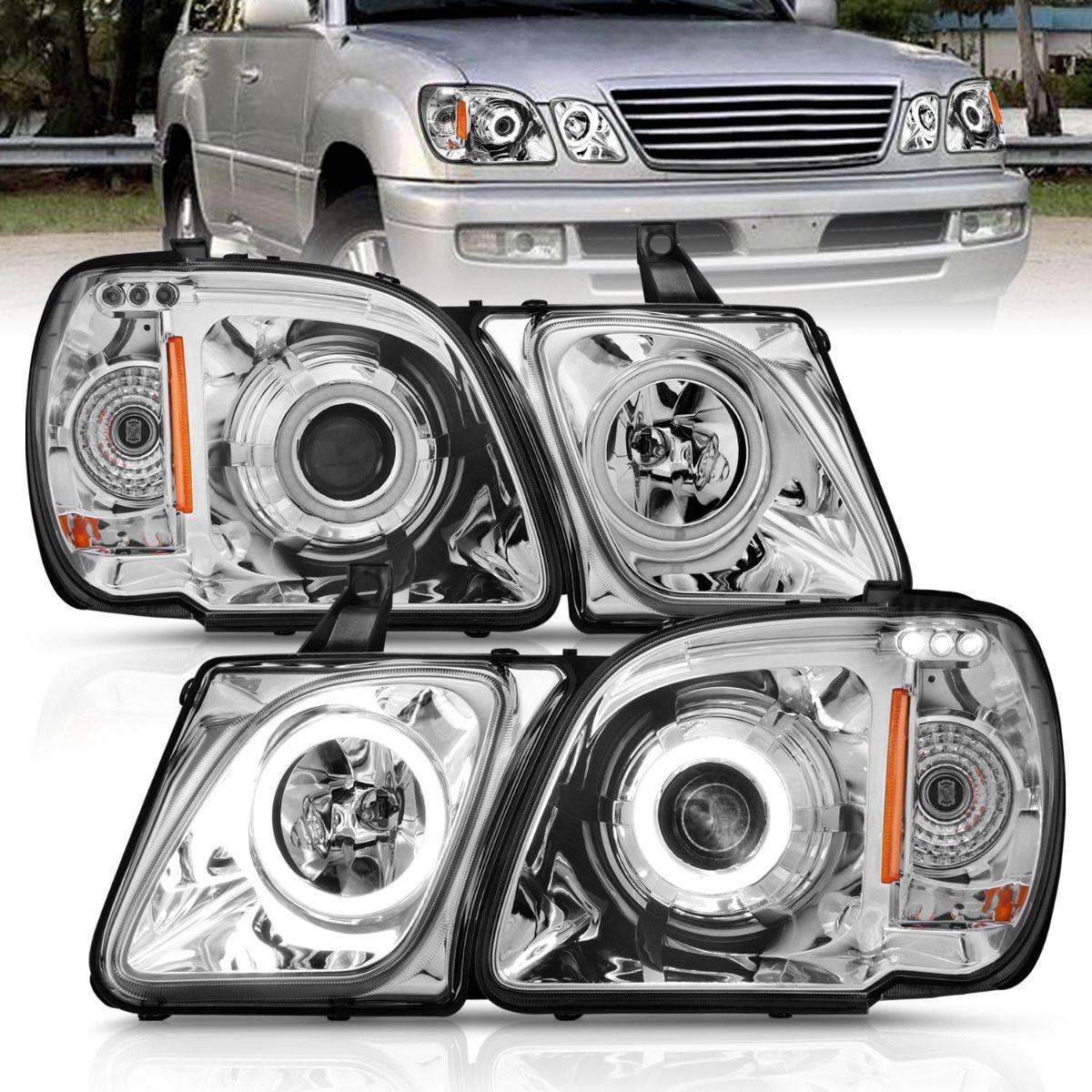 1998-2007 Lexus LX470 Anzo Projector Headlights W/ Halo Chrome (SMD LED) - 111169
