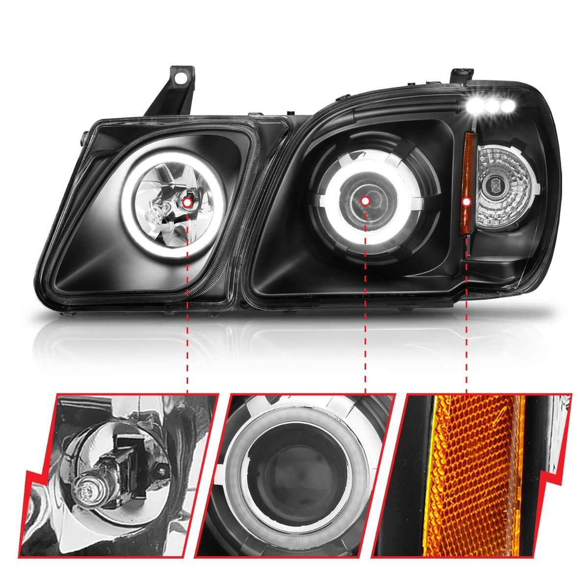 1998-2007 Lexus LX470 Anzo Projector Headlights W/ Halo Black (SMD LED)