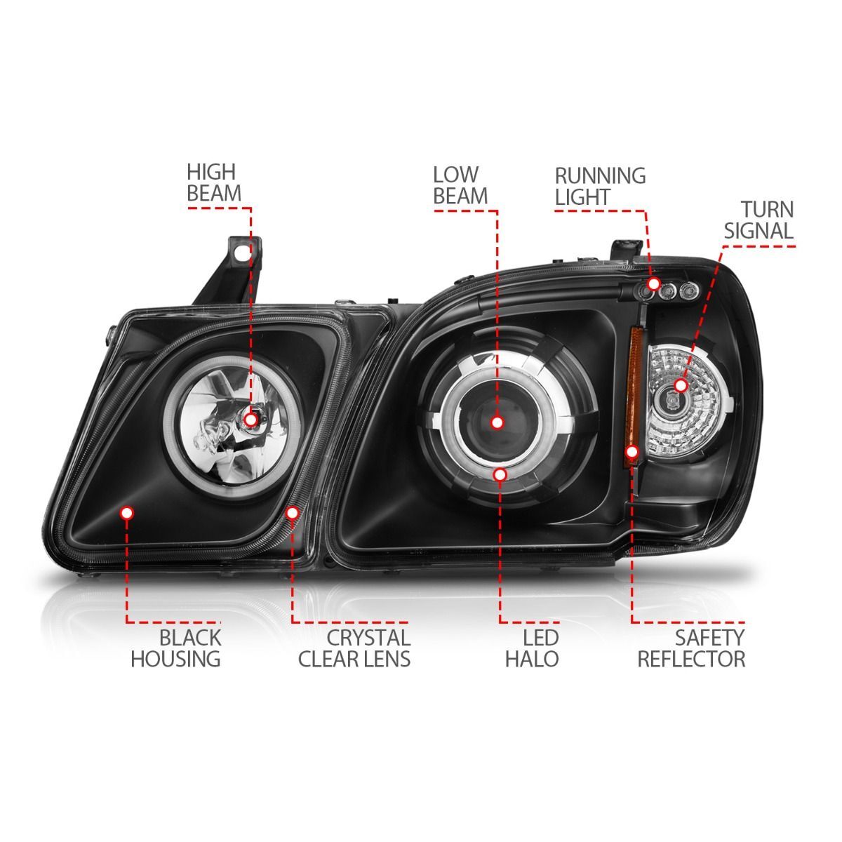 1998-2007 Lexus LX470 Anzo Projector Headlights W/ Halo Black (SMD LED)