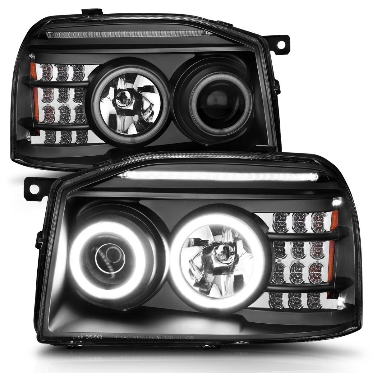 2001-2004 Nissan Frontier Anzo Projector Headlights W/ Halo Black (SMD LED)