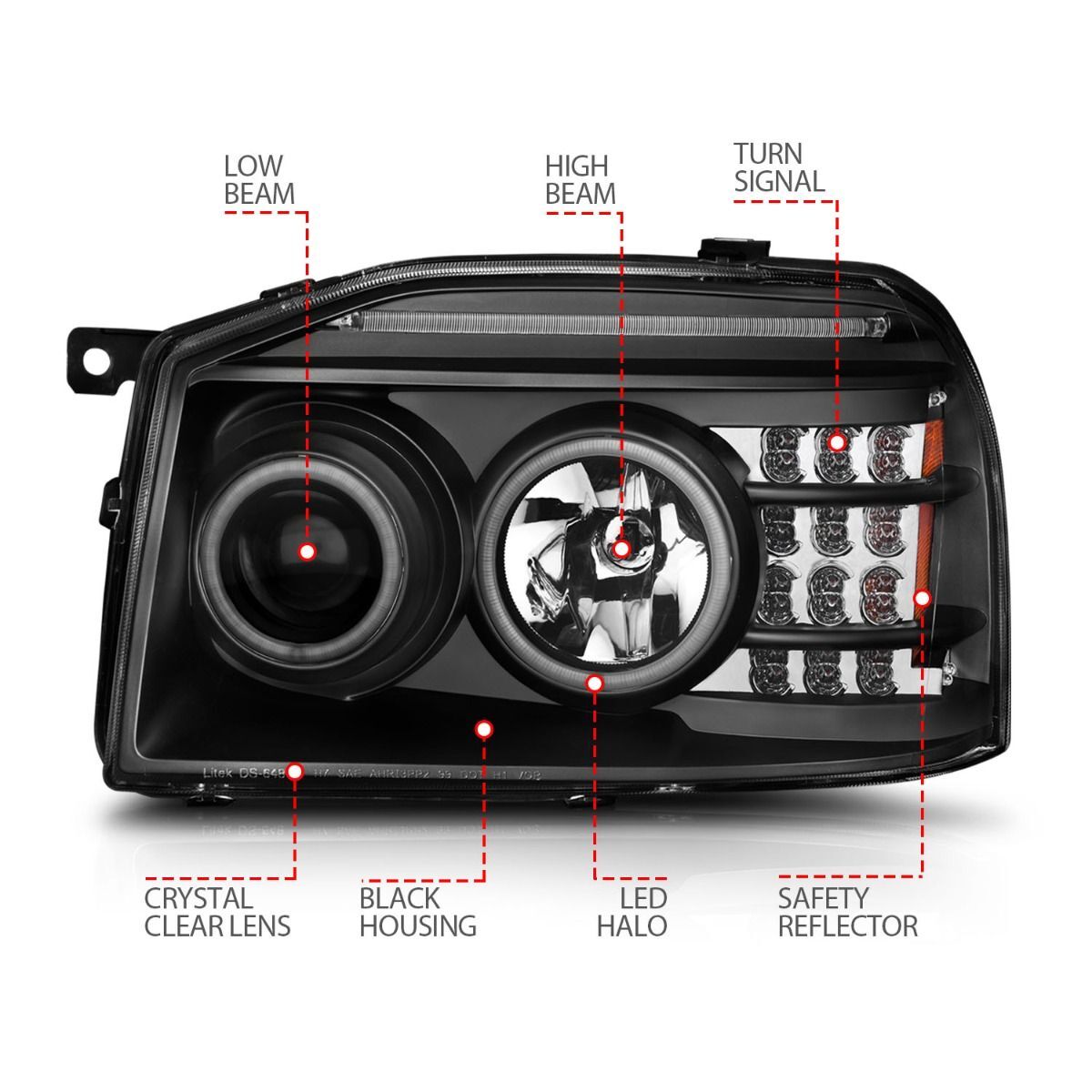 2001-2004 Nissan Frontier Anzo Projector Headlights W/ Halo Black (SMD LED)