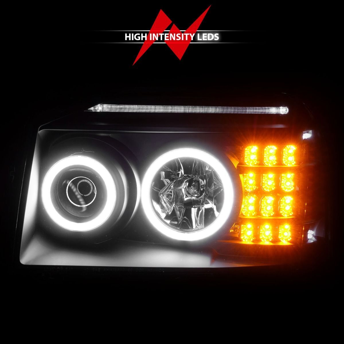 2001-2004 Nissan Frontier Anzo Projector Headlights W/ Halo Black (SMD LED)