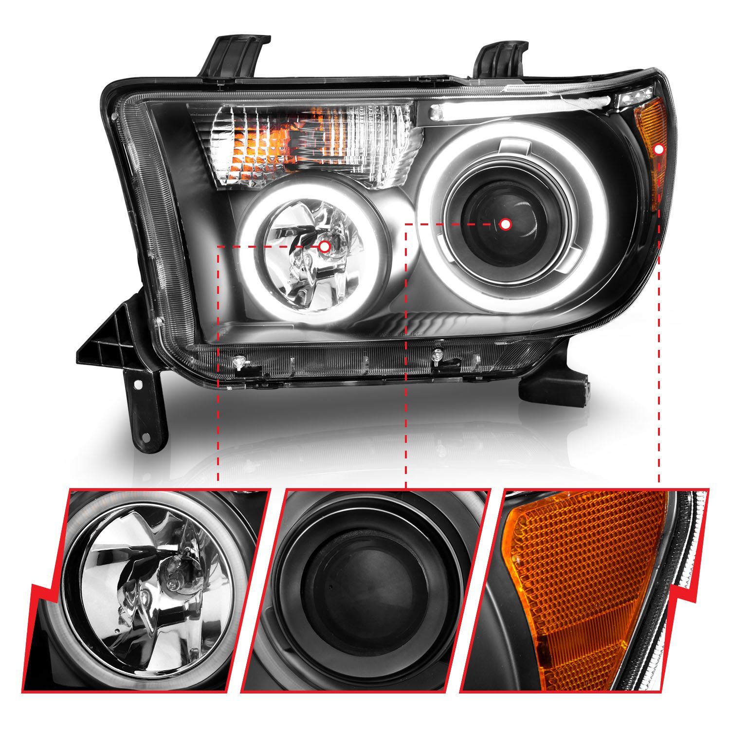 2008-2017 Toyota Sequoia/Tundra Anzo Projector Headlights W/ Halo Black (SMD LED)