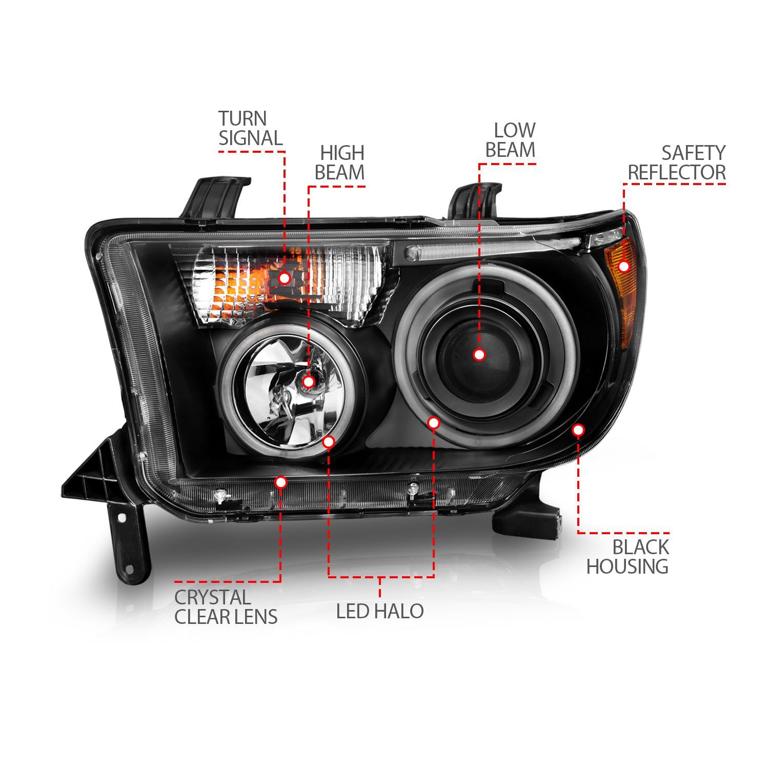 2008-2017 Toyota Sequoia/Tundra Anzo Projector Headlights W/ Halo Black (SMD LED)