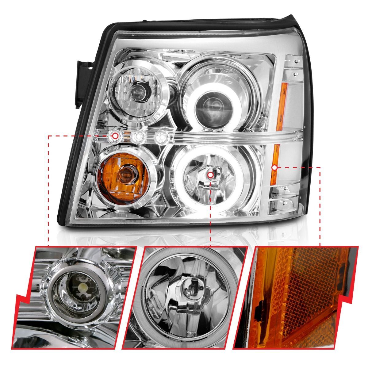 2003-2006 Cadillac Escalade/Escalade ESV Anzo Projector Headlights W/ Halo Chrome (SMD LED) (Hid Compatible)