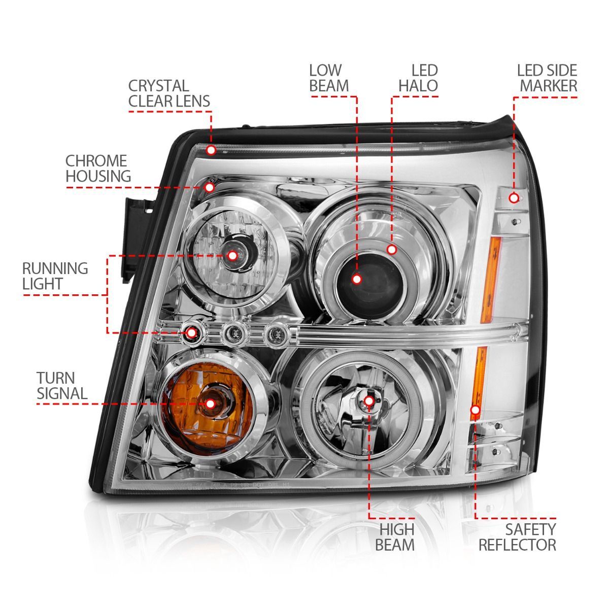 2003-2006 Cadillac Escalade/Escalade ESV Anzo Projector Headlights W/ Halo Chrome (SMD LED) (Hid Compatible)