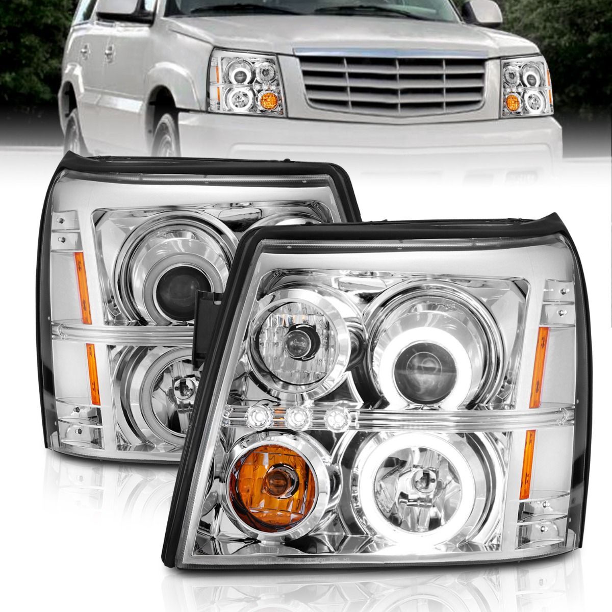 2003-2006 Cadillac Escalade/Escalade ESV Anzo Projector Headlights W/ Halo Chrome (SMD LED) (Hid Compatible) - 111176