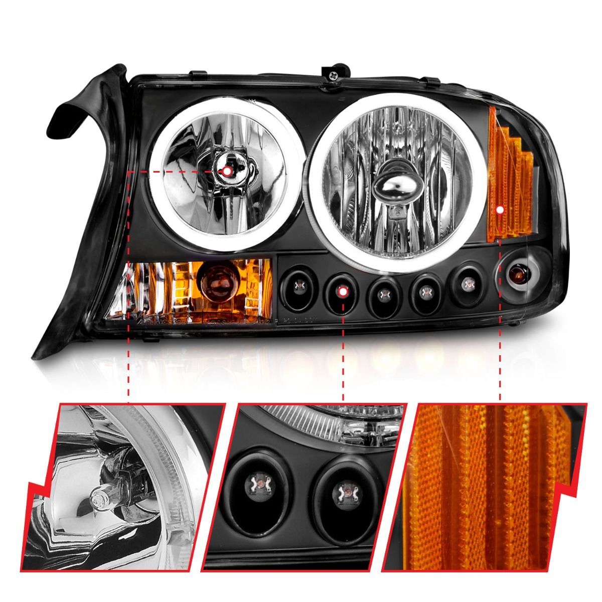 1997-2004 Dodge Dakota/Durango Anzo Projector Headlights W/ Halo Black 1 Pc