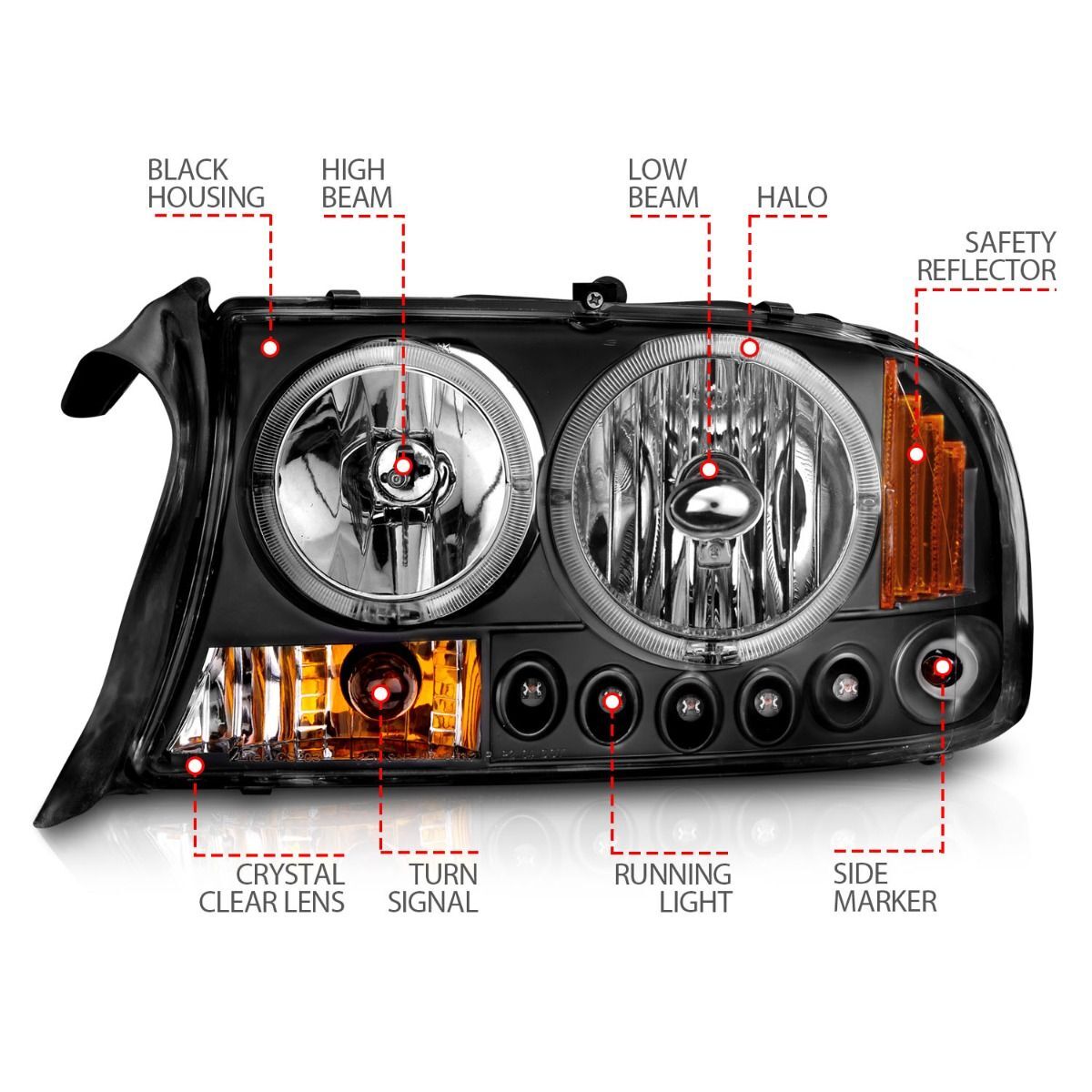 1997-2004 Dodge Dakota/Durango Anzo Projector Headlights W/ Halo Black 1 Pc