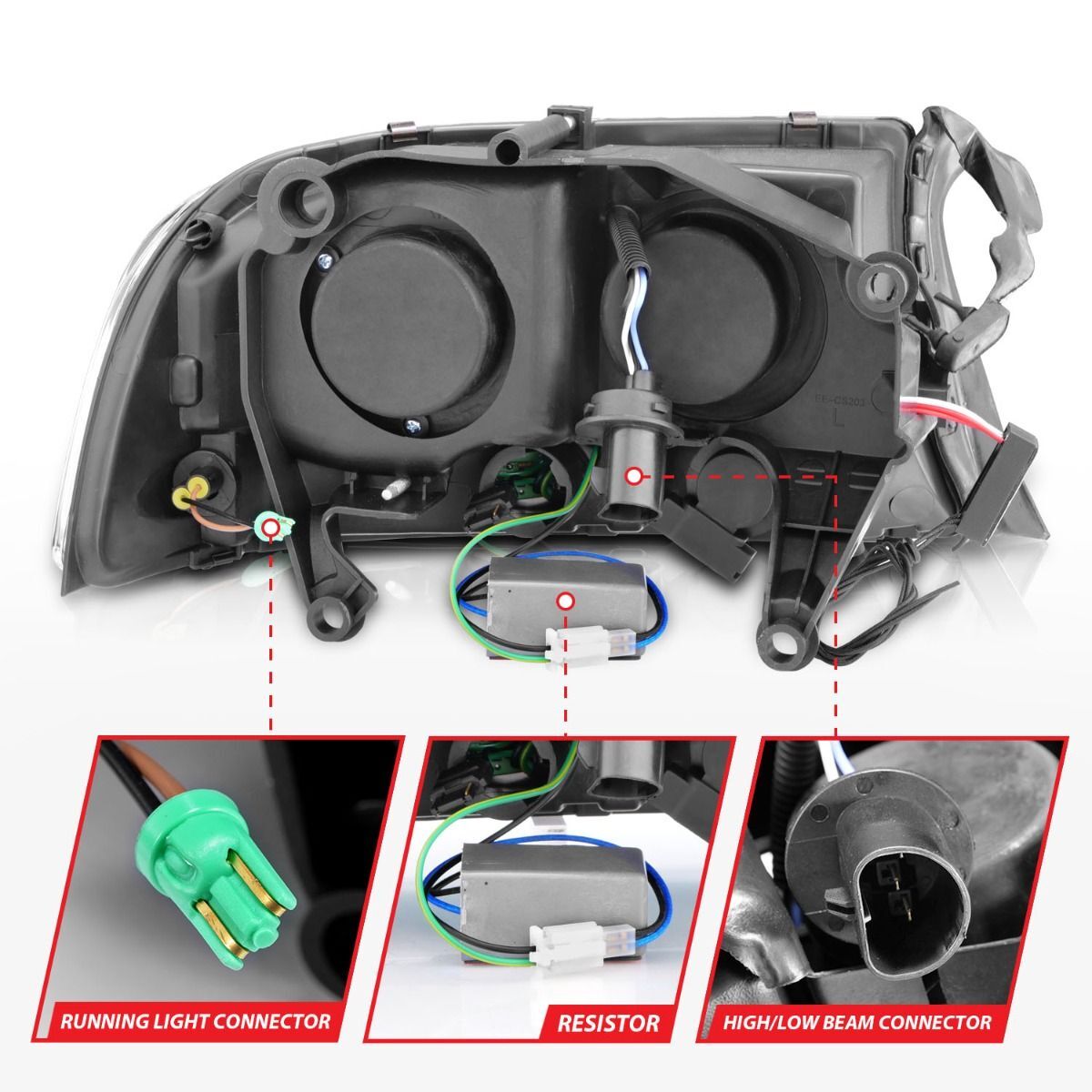 1997-2004 Dodge Dakota/Durango Anzo Projector Headlights W/ Halo Black 1 Pc