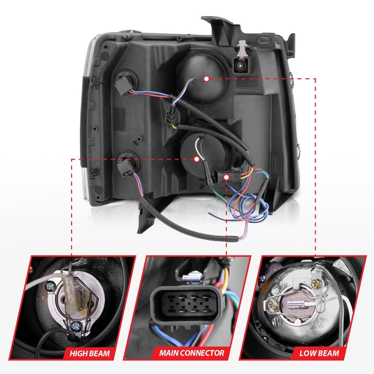 2007-2014 Chevrolet Silverado 1500/2500 HD/3500 HD Anzo Projector Headlights W/ Halo Chrome